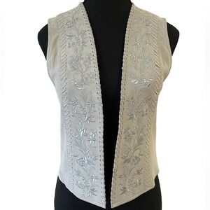 Lamarque Goat Suede Boho Vest Light Grey with Flower Design XS
